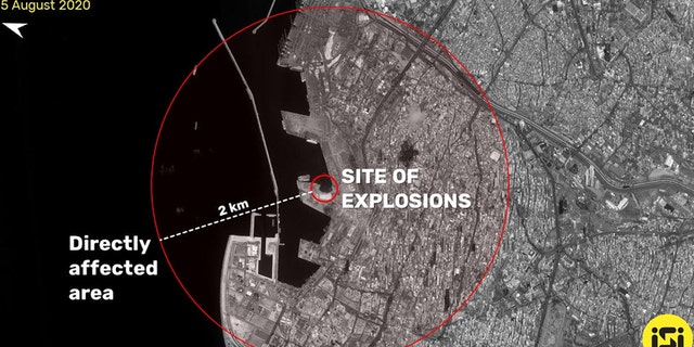 Satellite image of the aftermath of Beirut blast. (ISI Imagesat International)