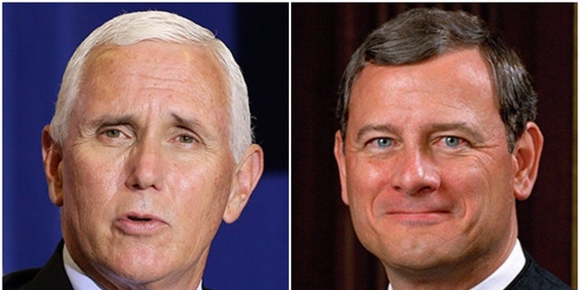 Vice President Mike Pence, left, had some sharp words regarding U.S. Supreme Court Chief Justice John Roberts during a TV interview scheduled to air Thursday.
