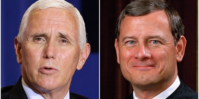 Vice President Mike Pence, left, had some sharp words regarding U.S. Supreme Court Chief Justice John Roberts during a TV interview scheduled to air Thursday.