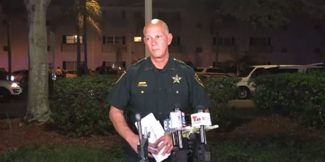 Pinellas Sheriff Bob Gualtieri speaks to reporters outside the French Quarter North Condominiums in St. Petersburg following the shooting on Friday.