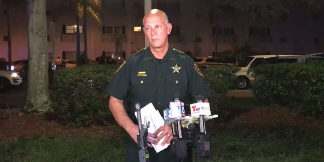 Pinellas Sheriff Bob Gualtieri speaks to reporters outside the French Quarter North Condominiums in St. Petersburg following the shooting on Friday.