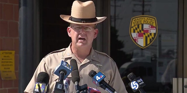Maryland Police Superintendent Woodrow Jones III briefing reporters on the I-95 trooper shooting Friday in Elkridge, outside Baltimore