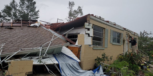 Damage in DeLand, Fla., after a "likely" tornado roared through the area on Tuesday, Aug. 18, 2020.