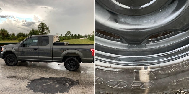 Martin County Sheriff's Office Deputy John Barca said the bolt struck just 4 feet from his vehicle. (Martin County Sheriff's Office)