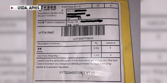 Recipients of the packages say the seeds were sent from China, contained Chinese lettering on the outside, and posted a false product description. (USDA, APHIS)