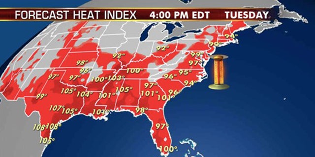 The forecast heat index for Tuesday, Aug. 11, 2020.