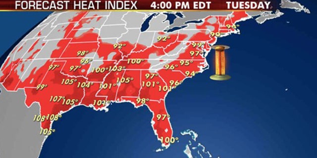 The forecast heat index for Tuesday, Aug. 11, 2020.