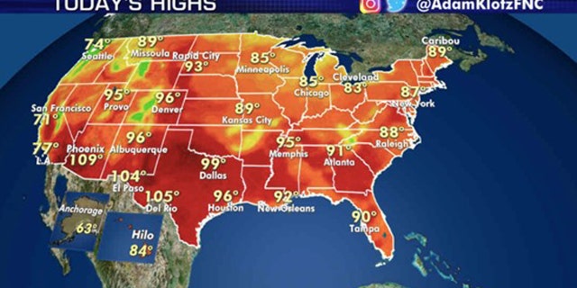 Forecast high temperatures for Tuesday, Aug. 11, 2020.
