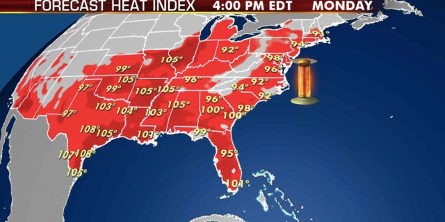 The forecast heat index for Aug. 10, 2020.