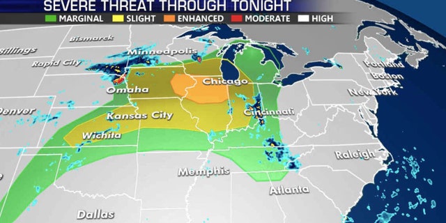 The greatest risk of severe weather on Monday is across northern Illinois.