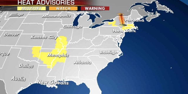 Heat advisories for Monday, Aug. 10, 2020.