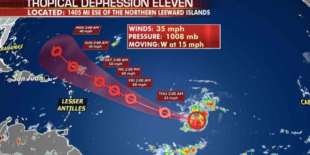 The forecast track of what is expected to be Tropical Storm Josephine.