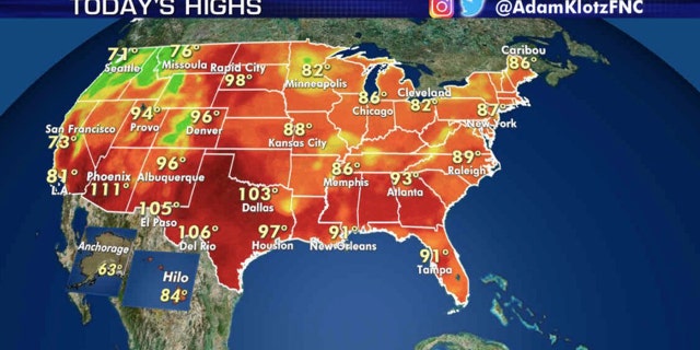 Forecast high temperatures on Aug. 12, 2020.