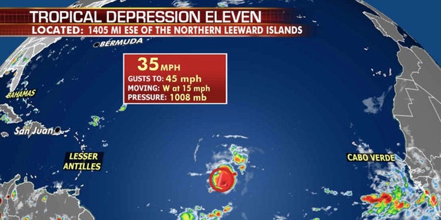 The location of Tropical Depression 11 on Wednesday morning.