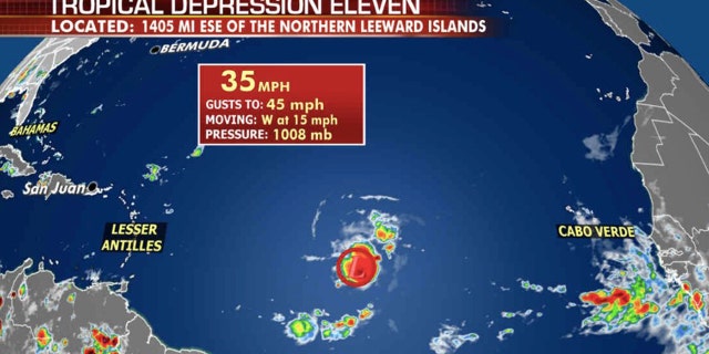 The location of Tropical Depression 11 on Wednesday morning.