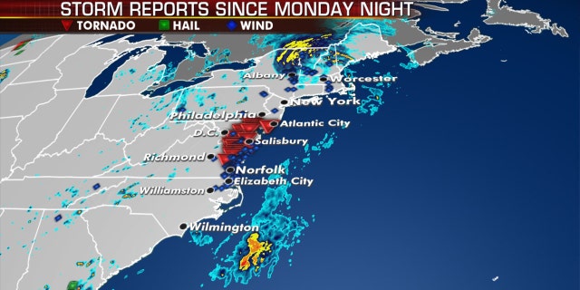 Dozens of storm reports stretch from the Carolinas to New England after Tropical Storm Isaias roared through the area.