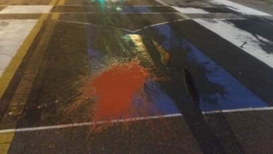 ‘Back the Blue Mural’ outside Tampa police headquarters defaced with red paint, tar