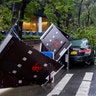 Damage is seen Tuesday, Aug. 4, 2020 in lower Manhattan as Tropical Storm Isaias moved past New York, producing strong winds that at times caused damage.