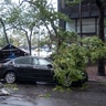 Damage is seen Tuesday, Aug. 4, 2020 in lower Manhattan as Tropical Storm Isaias moved past New York, producing strong winds that at times caused damage.