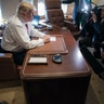 January 26, 2017: Talking to members of the press in the President’s office aboard Air Force One