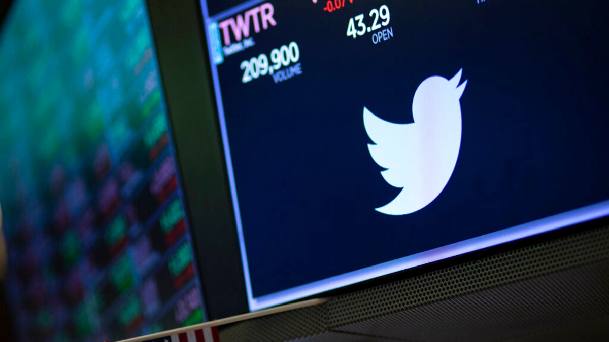 FILE - In this Sept. 18, 2019, file photo a screen shows the price of Twitter stock at the New York Stock Exchange. Twitter said Thursday, Sept. 10, 2020,  that starting next week it will label or remove misleading claims that try to undermine public confidence in elections. (AP Photo/Mark Lennihan, File)