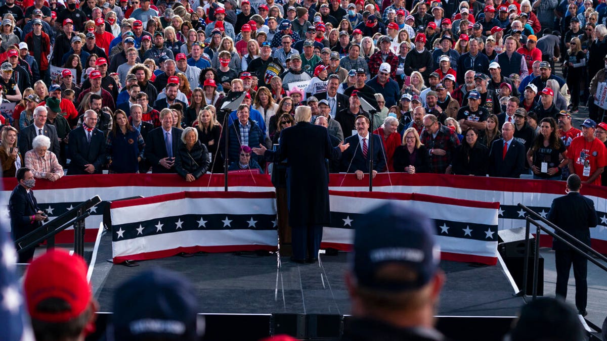 President Donald Trump speaks during a campaign rally at Bemidji Regional Airport, Sept. 18, in Bemidji, Minn. (AP Photo/Evan Vucci)