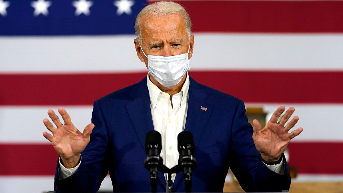 Democratic presidential candidate former Vice President Joe Biden speaks at Wisconsin Aluminum Foundry in Manitowoc, Wis., Monday, Sept. 21, 2020. (AP Photo/Carolyn Kaster)