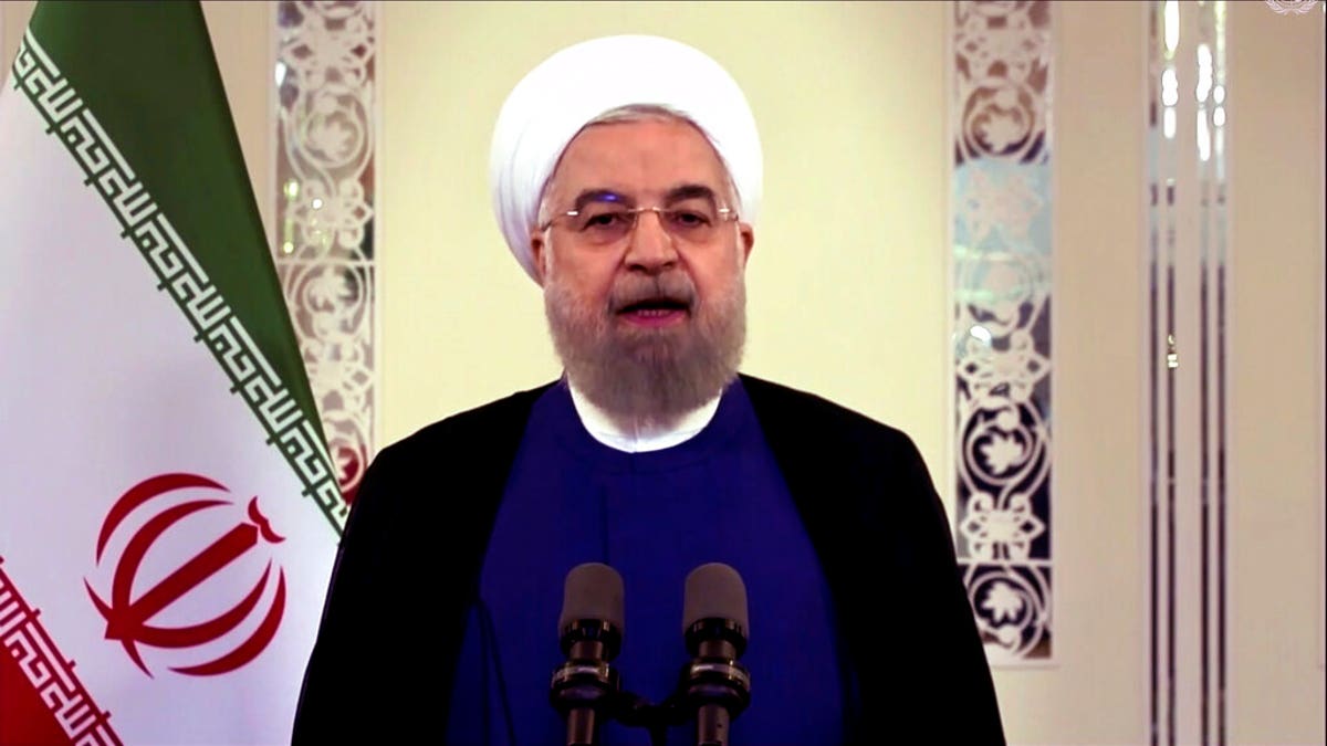 In this image made from UNTV video, Iranian President Hassan Rouhani speaks in a pre-recorded message which was played during the 75th session of the United Nations General Assembly, Tuesday, Sept. 22, 2020, at UN headquarters in New York.