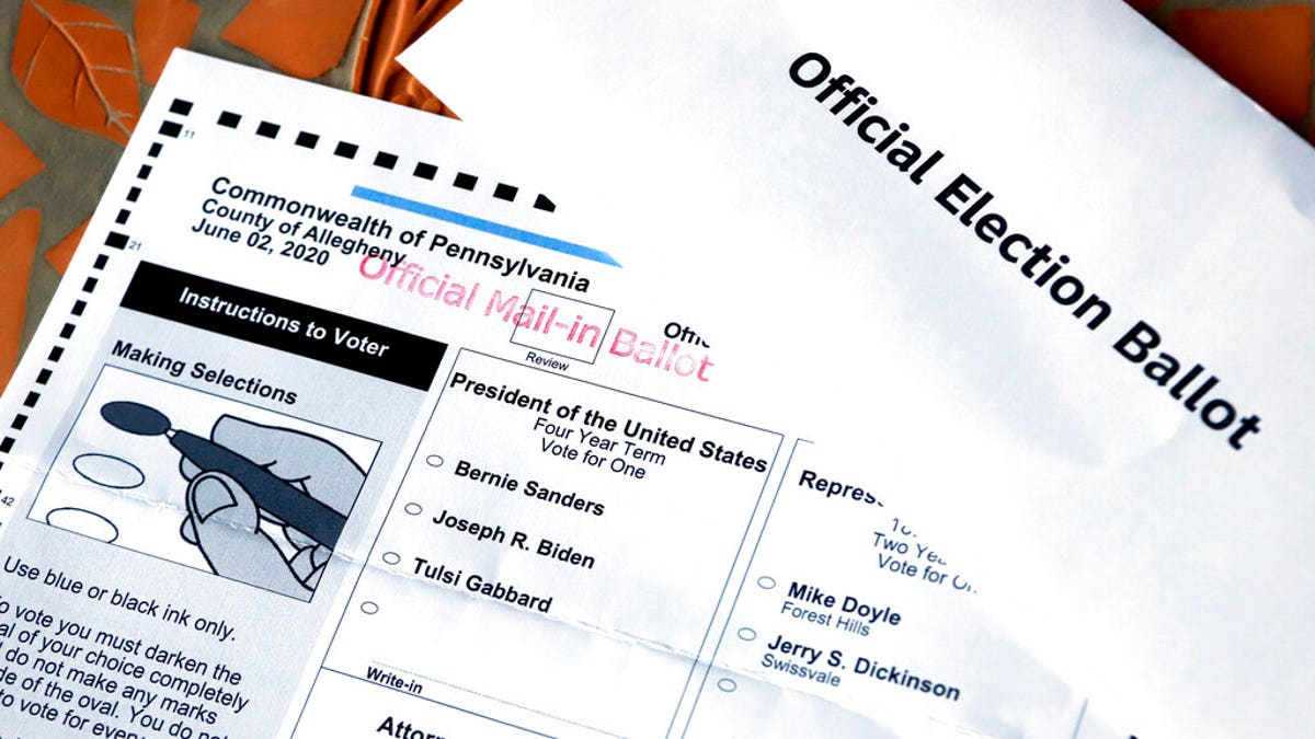 FILE: An Official Democratic General Primary mail-in ballot and secrecy envelope, for the Pennsylvania primary in Pittsburgh. 