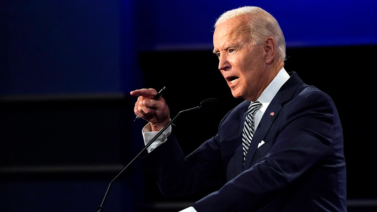 Democratic presidential candidate former Vice President Joe Biden speaks during the first presidential debate Tuesday, Sept. 29, 2020, at Case Western University and Cleveland Clinic, in Cleveland, Ohio. (AP Photo/Julio Cortez)