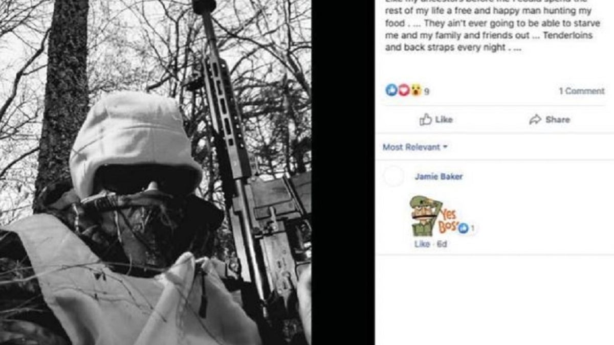 A Facebook screenshot shows Michael Karmo posing with a rifle, according to the Justice Department. Karmo and Cody Smith were arrested for illegal weapons possession. The pair drove from Missouri to Kenosha, Wis., and were found with weapons and ammunition Tuesday.