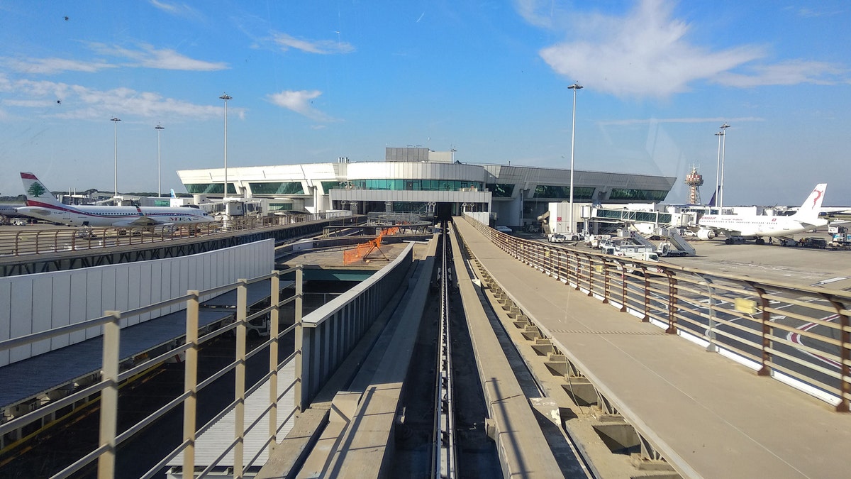 Monorail road for transport between the terminals of Fiumicino International Airport. Rome–Fiumicino International Airport "Leonardo da Vinci" is one of the busiest airports in Europe, with 41.7 million passengers served in 2016. It covers an area of 29 square kilometres.