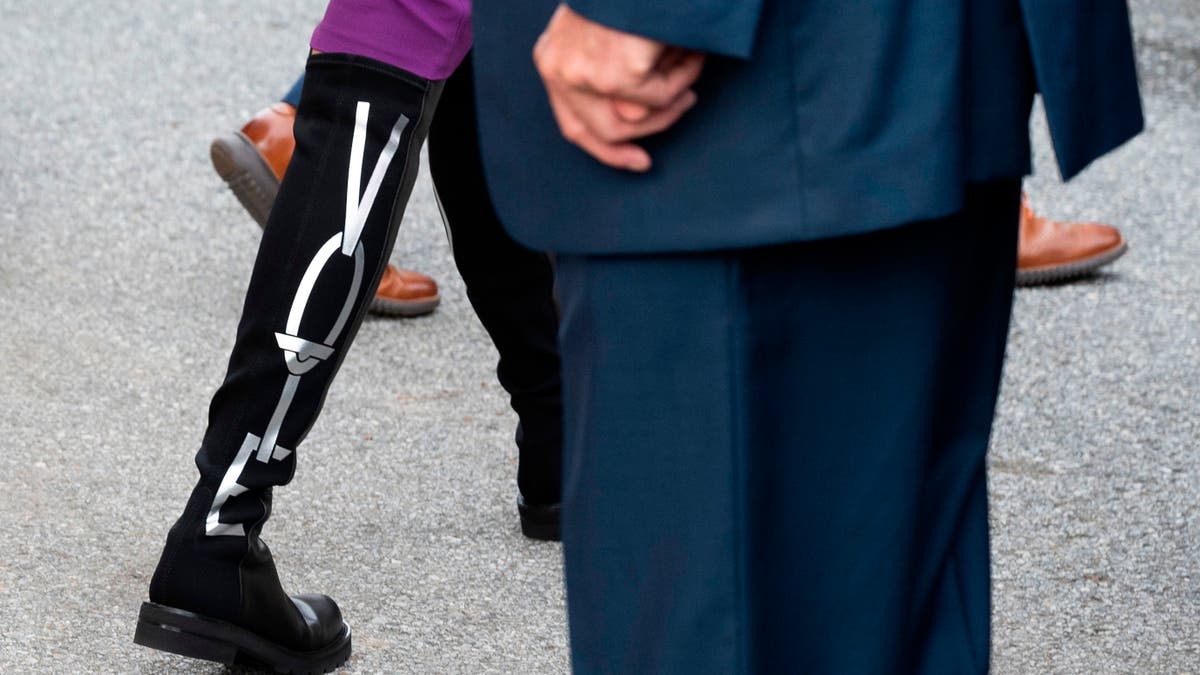 Jill Biden wears boots that read "vote" as she departs the state building after voting in the Delaware state primary in Wilmington, Delaware on September 14. (Jim Watson/AFP via Getty Images)
