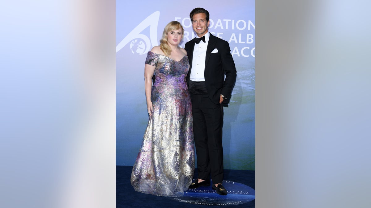 Rebel Wilson and Jacob Busch attend the Monte-Carlo Gala For Planetary Health on September 24, 2020, in Monte-Carlo, Monaco