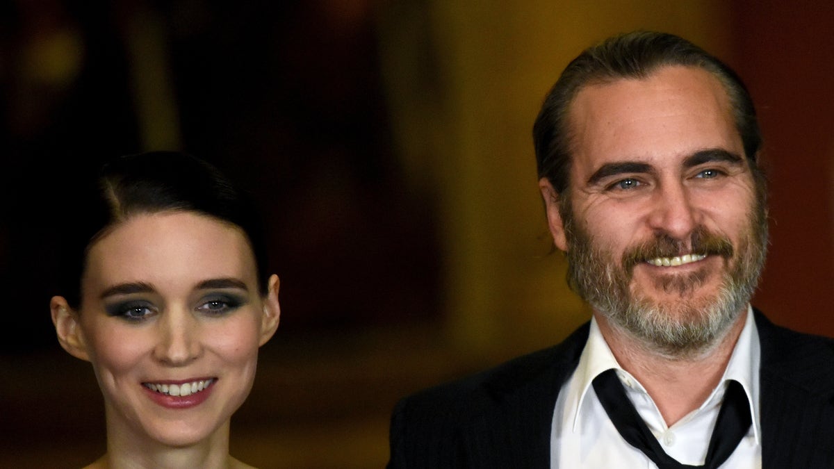 Rooney Mara and Joaquin Phoenix attend the "Mary Magdalene" special screening held at The National Gallery on Feb. 26, 2018 in London.