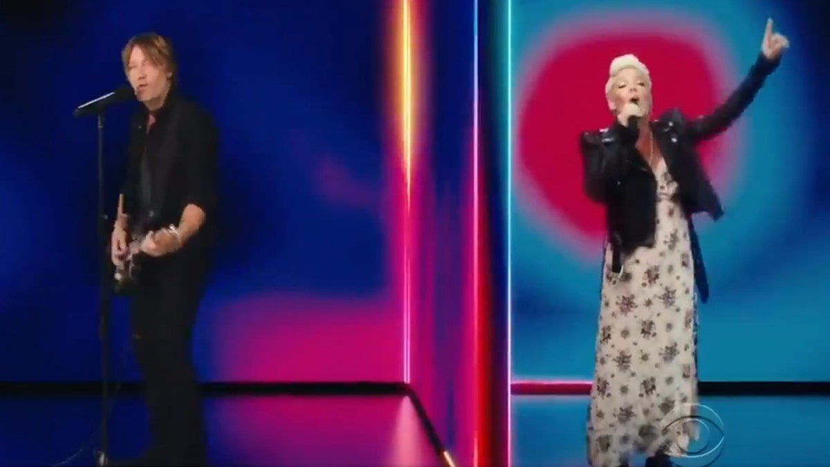 Keith Urban, left, and Pink premiered 'One Too Many' at the 2020 ACM Awards on Wednesday in Nashville, Tenn.