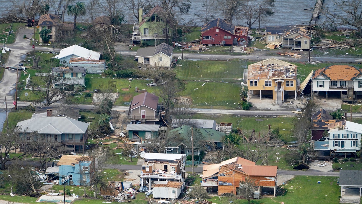 Buildings and homes are damaged in the aftermath of Hurricane Laura Thursday, Aug. 27, 2020, near Lake Charles, La.