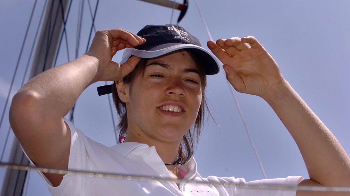 Trans-Atlantic yachtswoman Lia Ditton prepares to re-create her 28-day solo crossing in the open-air gallery at Chelsea College of Art and Design, London. (Getty Images)