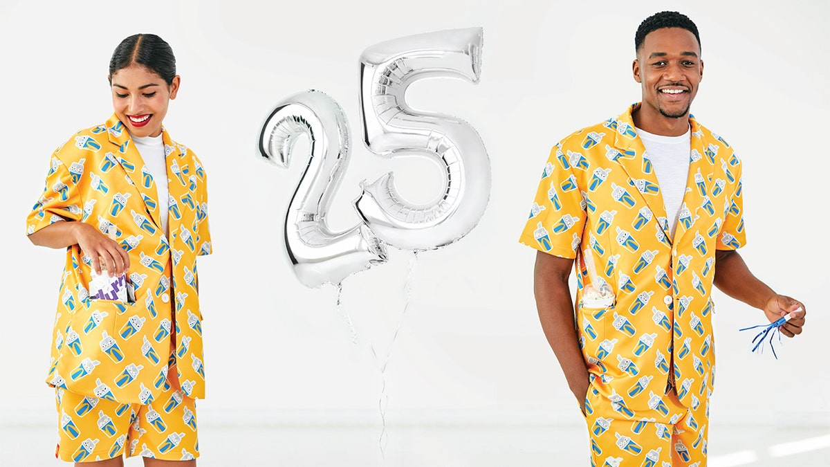 “McFlurry 25th B-Day Suit” is patterned with three McFlurry flavors: Chips Ahoy!, Oreo and M&amp;Ms. (McDonald's)