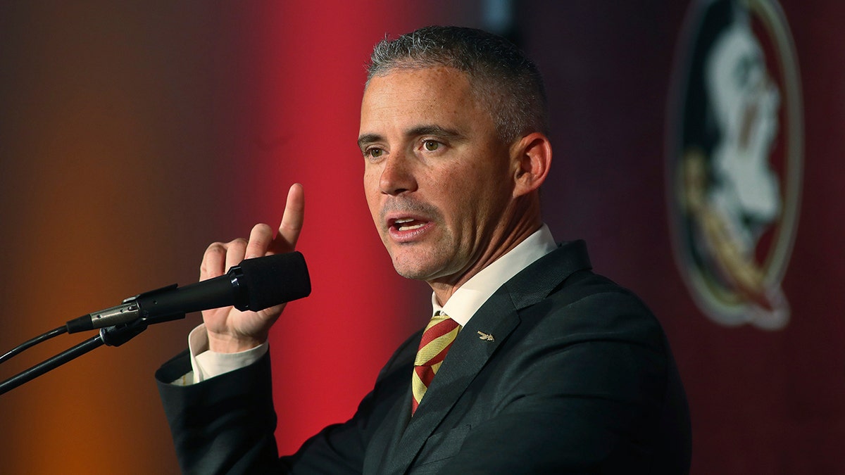 Seminoles coach Mike Norvell said this week he's asymptomatic for the coronavirus and planned to help with preparation and monitor practices remotely. Deputy head coach Chris Thomsen will fill in for him Saturday. (AP Photo/Phil Sears, File)