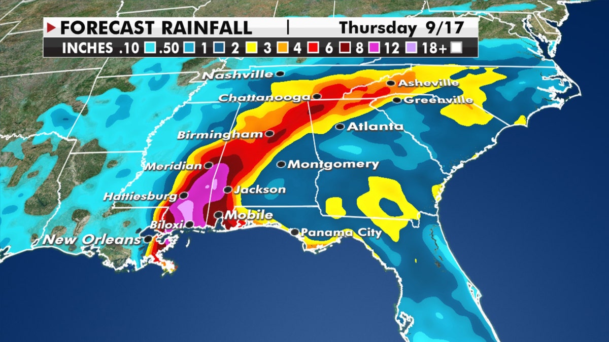 Rainfall forecast from Sally, which is forecast to bring impacts throughout the Gulf Coast and Southeast.
