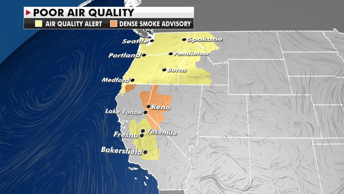 Poor air quality lingers along the West Coast due to ongoing wildfires.