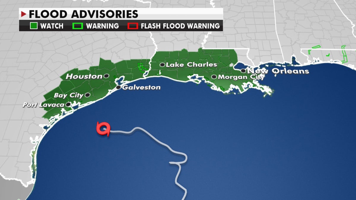 Posted flood advisories as Tropical Storm Beta nears the central Texas coast.