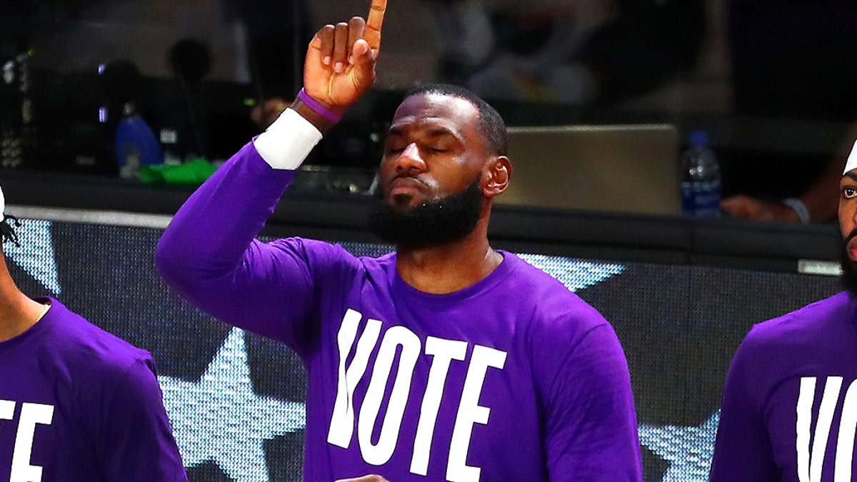 Los Angeles Lakers forward LeBron James (23) did not contradict Adam Silver after the commissioner's remarks on future social justice messaging. (Kim Klement-USA TODAY Sports)