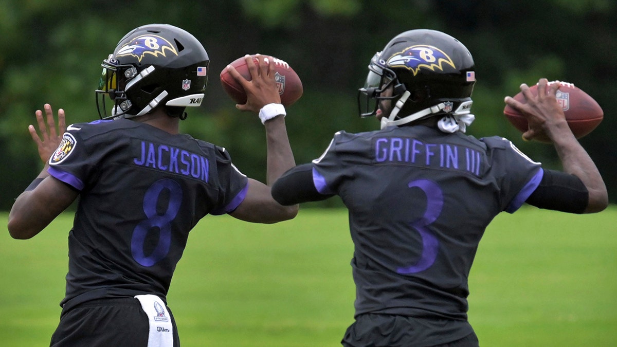 Ravens quarterback Lamar Jackson, left, was the NFL MVP. (Karl Merton Ferron/The Baltimore Sun via AP)