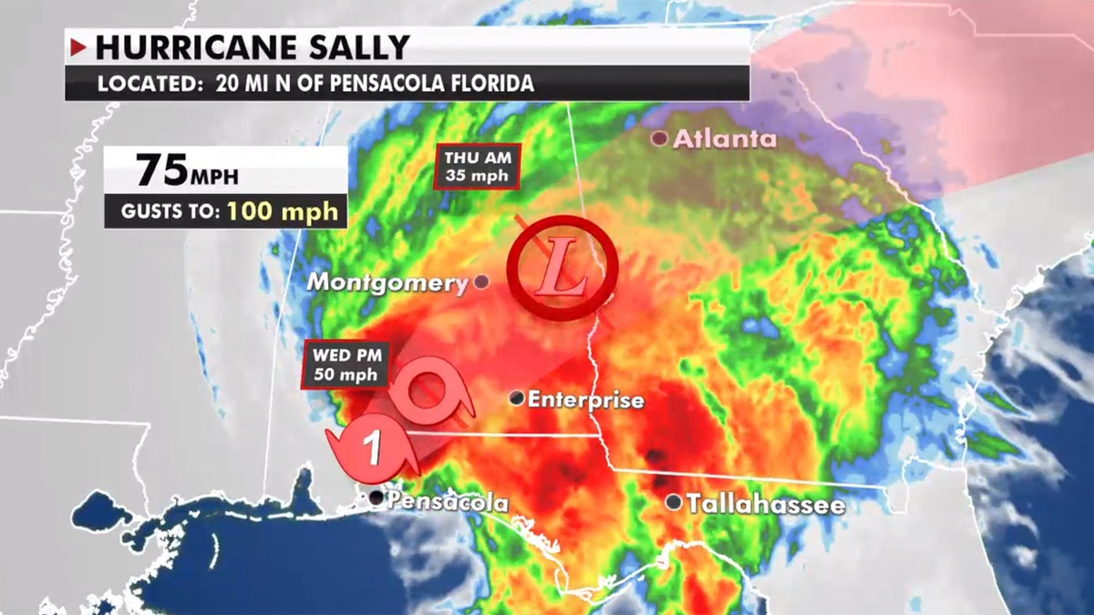 The forecast track of Hurricane Sally as of Wednesday afternoon.