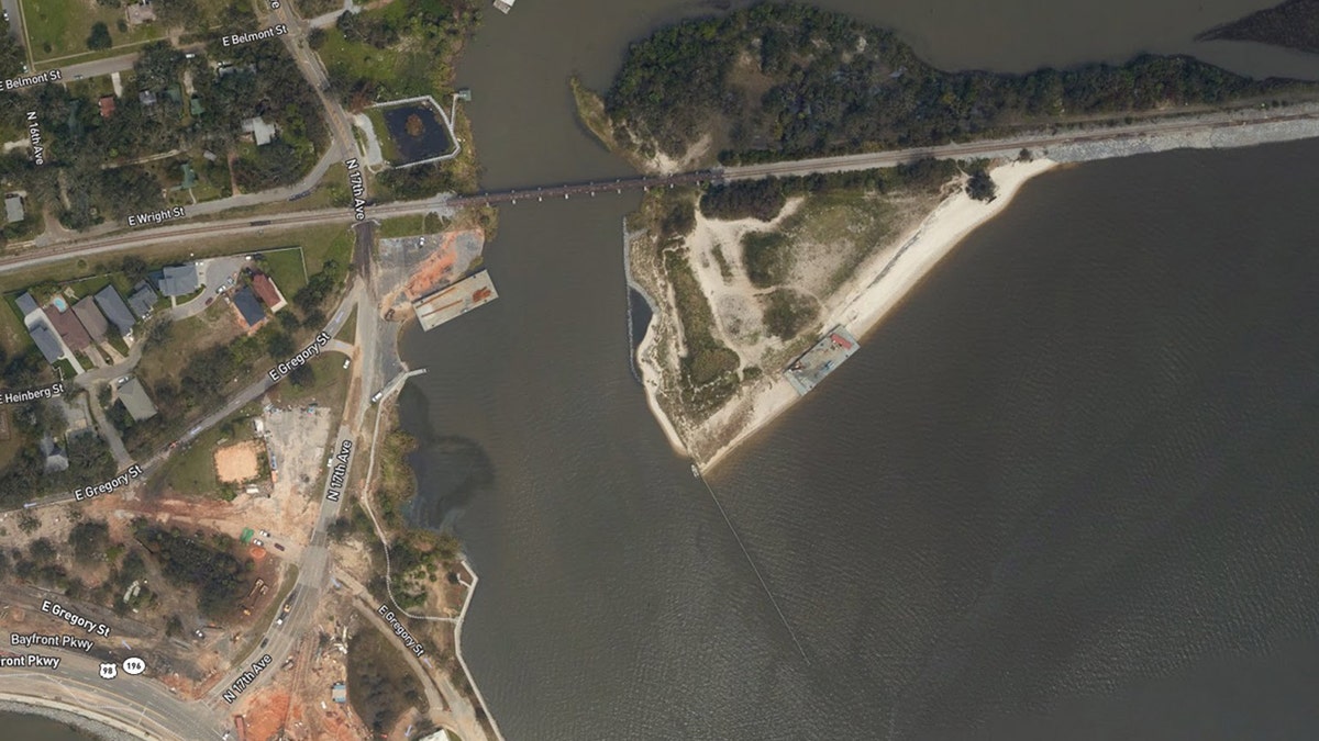 Washed-up barges in the Graffiti Bridge area of Pensacola, Fla., after Hurricane Sally roared through the region.