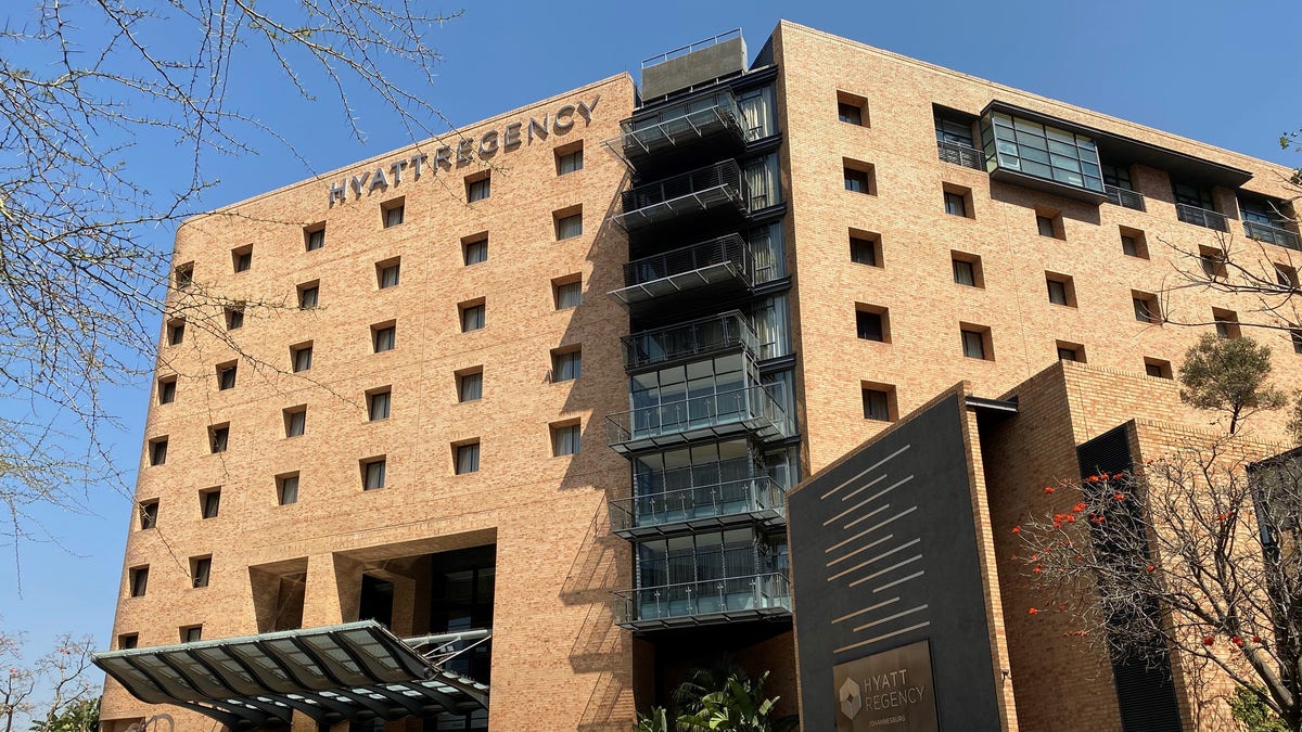 Barbed wire sealing off the Hyatt Regency hotel in Johannesburg.