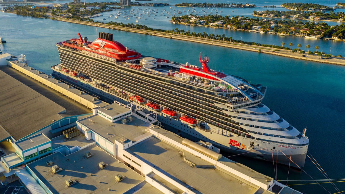 Aerial photo Port Miami Virgin Voyages Scarlet Lady