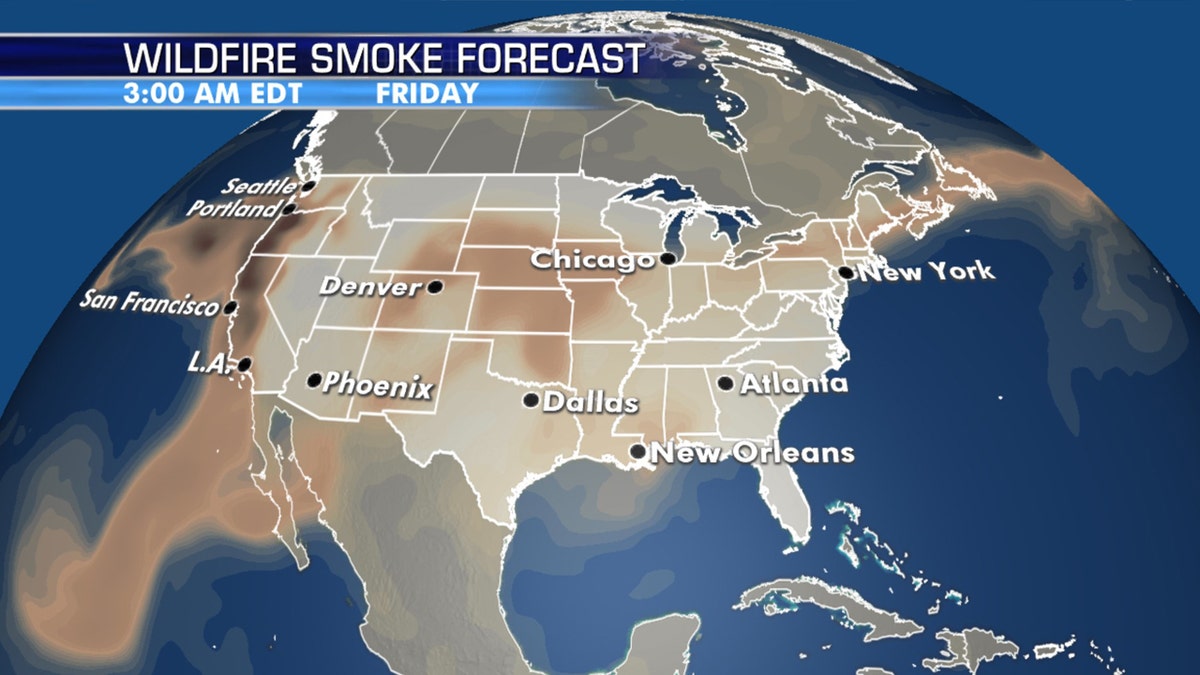 The wildfire smoke forecast through the rest of the week.